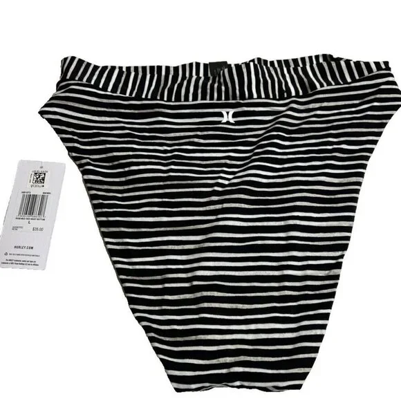 Hurley Striped Bikini Swim Bottom Size L Black White Reversible - Picture 11 of 12